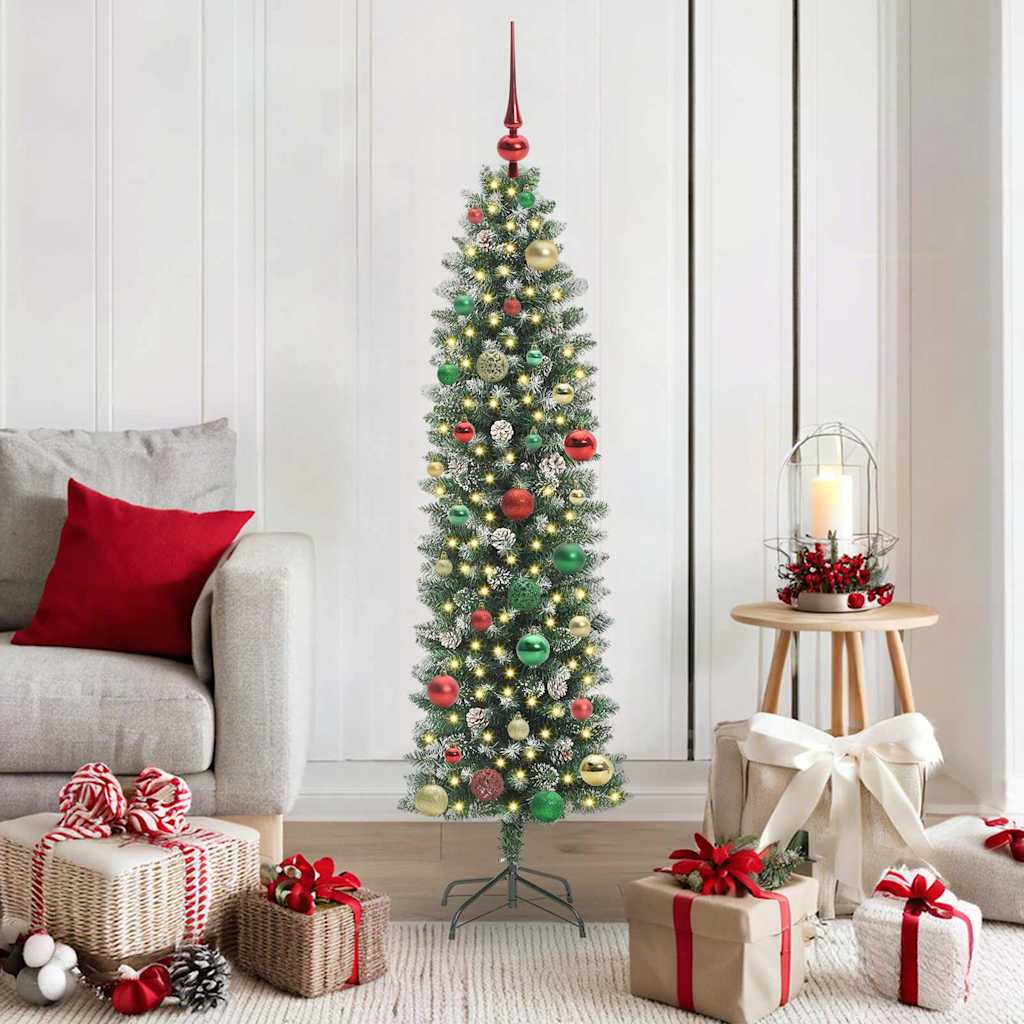 VidaXL künstlicher schlanker Weihnachtsbaum mit 150 LED grün und weiß 150 cm