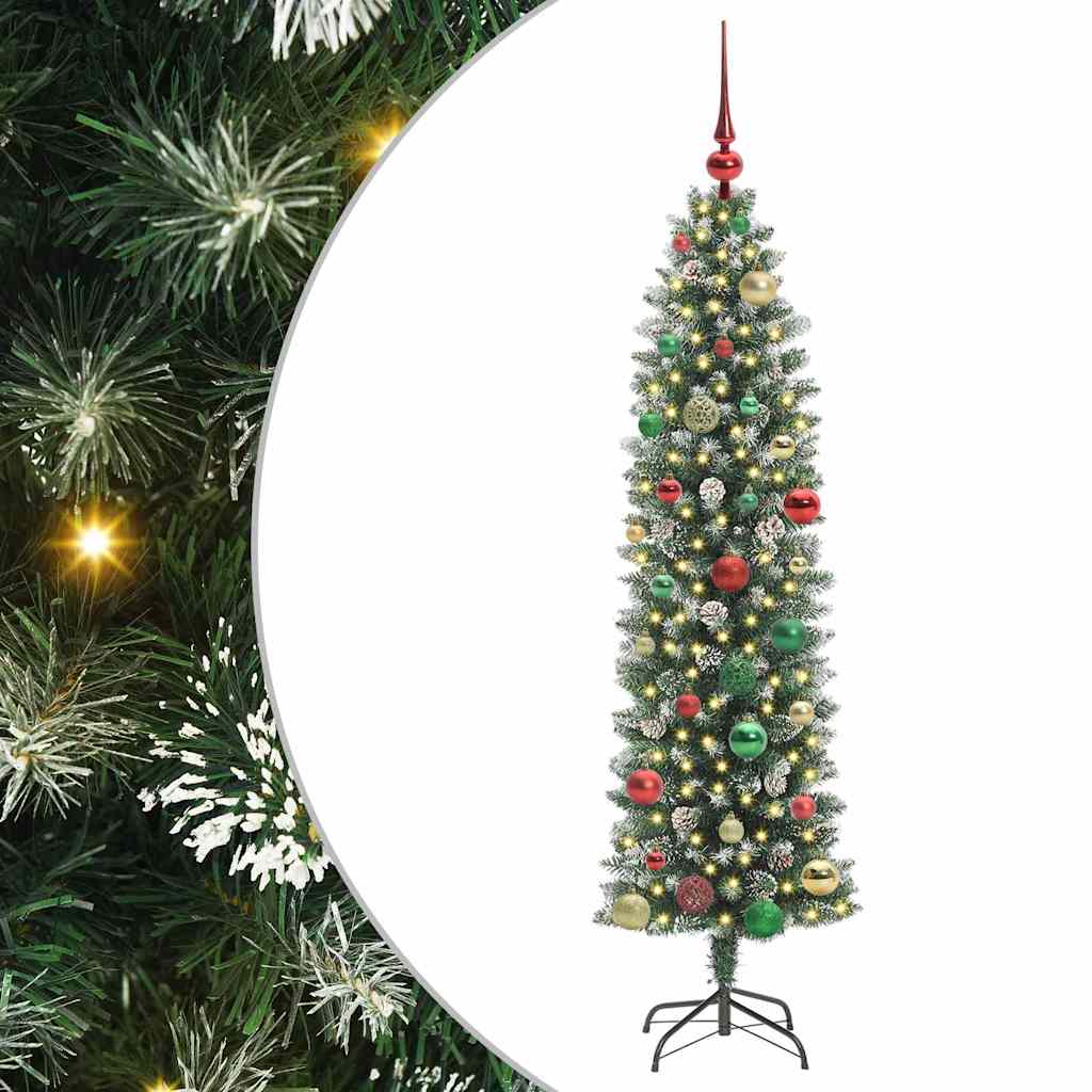 VidaXL künstlicher schlanker Weihnachtsbaum mit 150 LED grün und weiß 150 cm