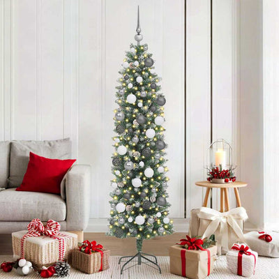 Vidaxx künstlicher schlanker Weihnachtsbaum mit 300 LED grün und weiß 180 cm