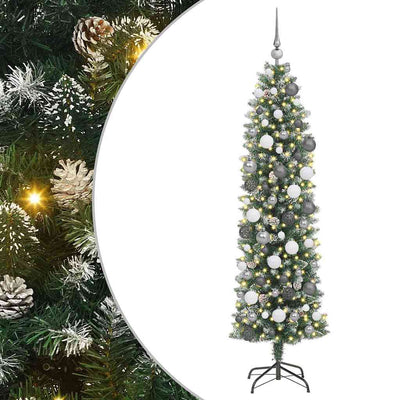 Vidaxx künstlicher schlanker Weihnachtsbaum mit 300 LED grün und weiß 180 cm