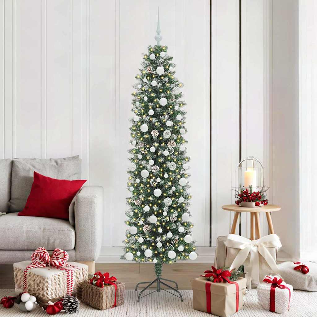 Vidaxx künstlicher schlanker Weihnachtsbaum mit 300 LED grün und weiß 180 cm