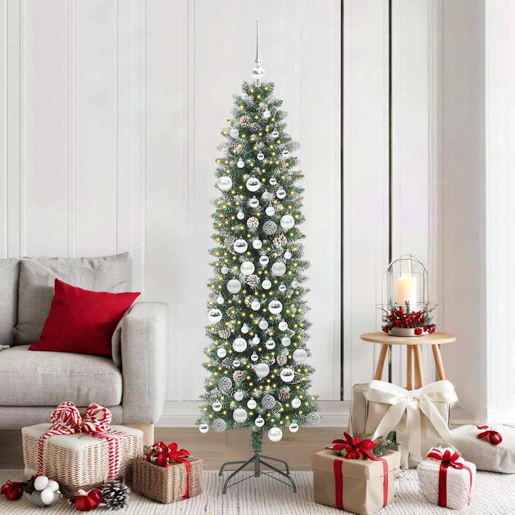 Vidaxx künstlicher schlanker Weihnachtsbaum mit 300 LED grün und weiß 180 cm