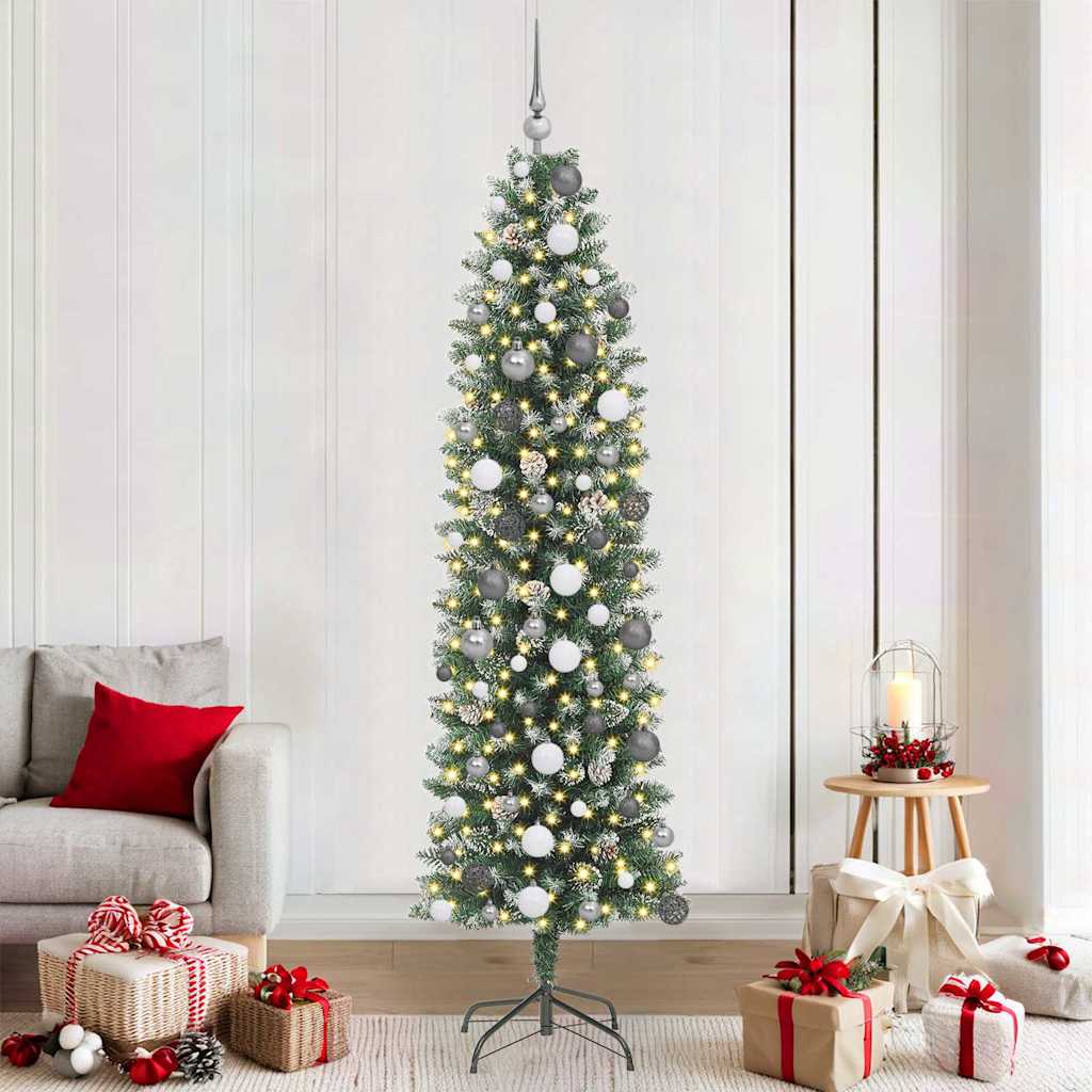 Vidaxx künstlicher schlanker Weihnachtsbaum mit 300 LED grün und weiß 210 cm