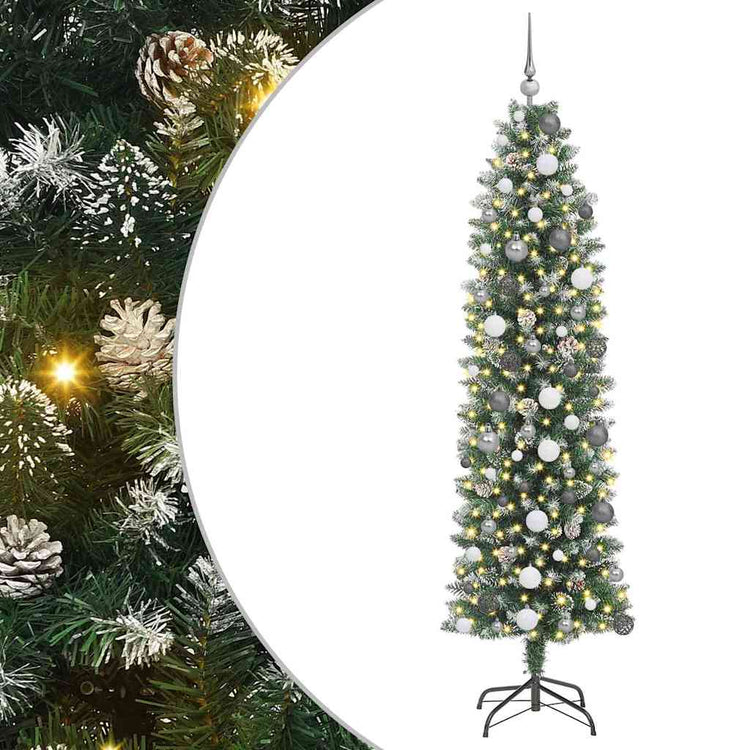 Vidaxx künstlicher schlanker Weihnachtsbaum mit 300 LED grün und weiß 210 cm