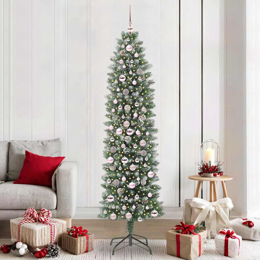 Vidaxx künstlicher schlanker Weihnachtsbaum mit 300 LED grün und weiß 210 cm