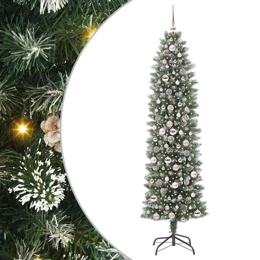 Vidaxx künstlicher schlanker Weihnachtsbaum mit 300 LED grün und weiß 210 cm