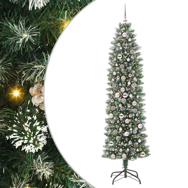 Vidaxx künstlicher schlanker Weihnachtsbaum mit 300 LED grün und weiß 210 cm