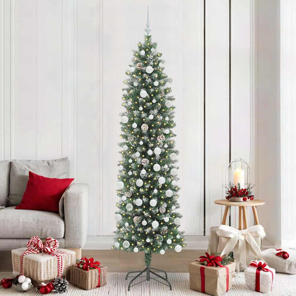 Vidaxx künstlicher schlanker Weihnachtsbaum mit 300 LED grün und weiß 210 cm