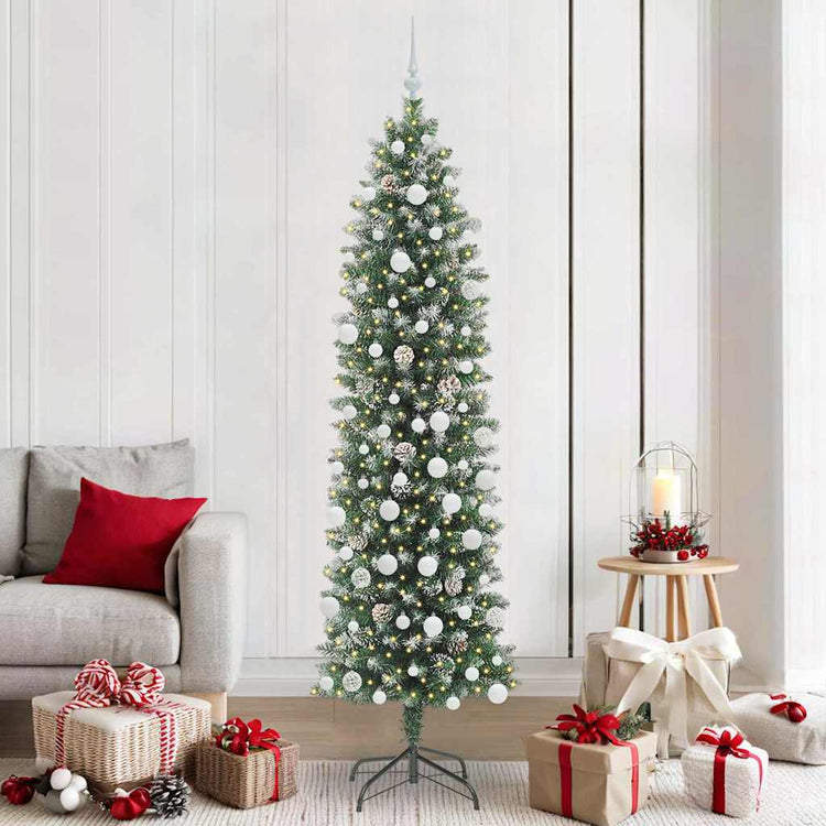 Vidaxx künstlicher schlanker Weihnachtsbaum mit 300 LED grün und weiß 210 cm