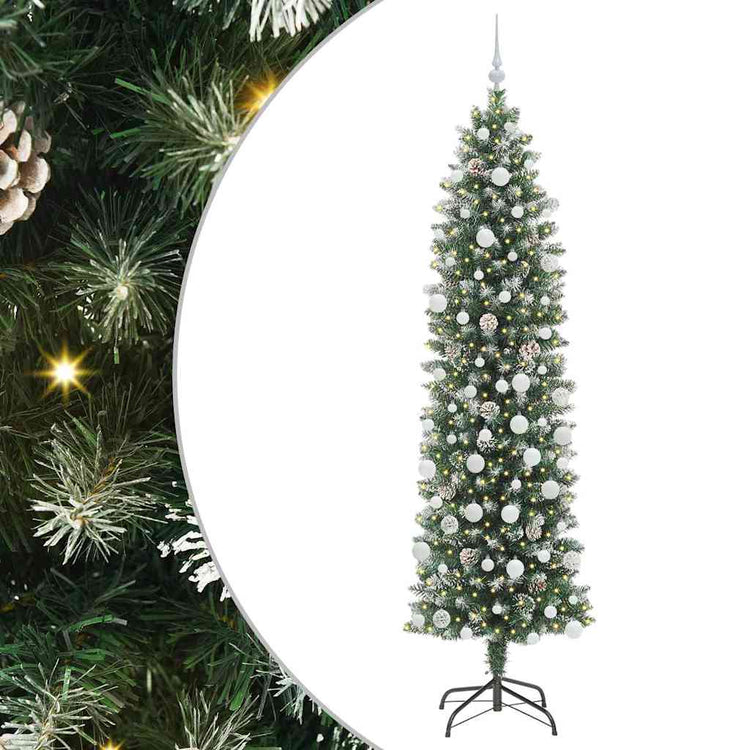 Vidaxx künstlicher schlanker Weihnachtsbaum mit 300 LED grün und weiß 210 cm