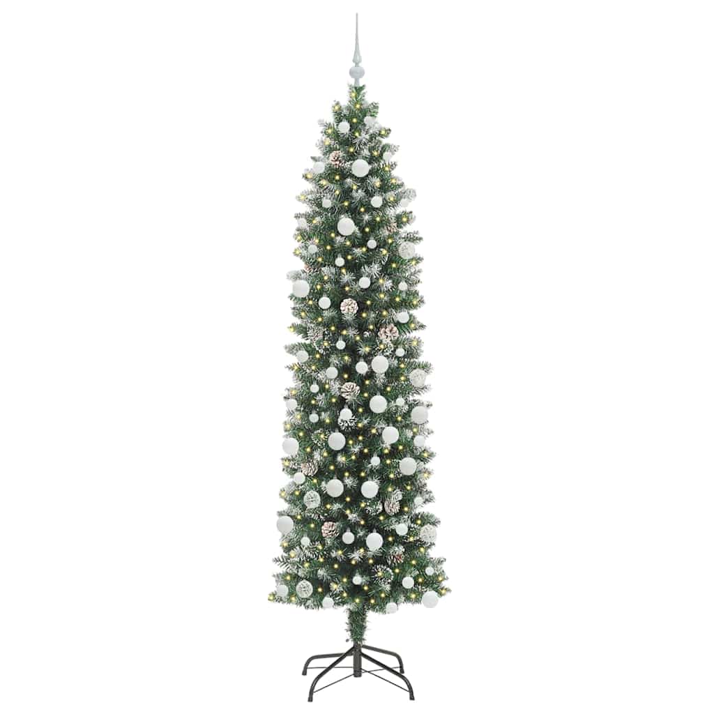 Vidaxx künstlicher schlanker Weihnachtsbaum mit 300 LED grün und weiß 210 cm