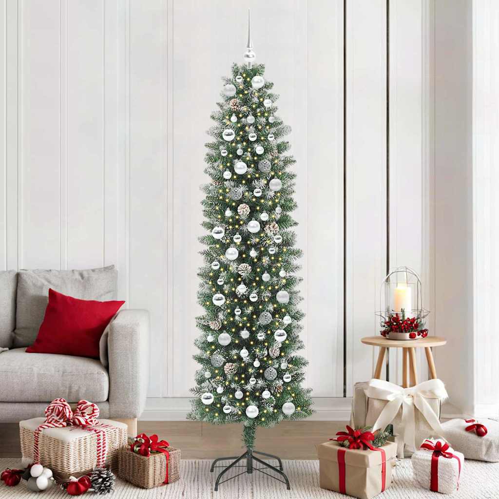 Vidaxx künstlicher schlanker Weihnachtsbaum mit 300 LED grün und weiß 210 cm