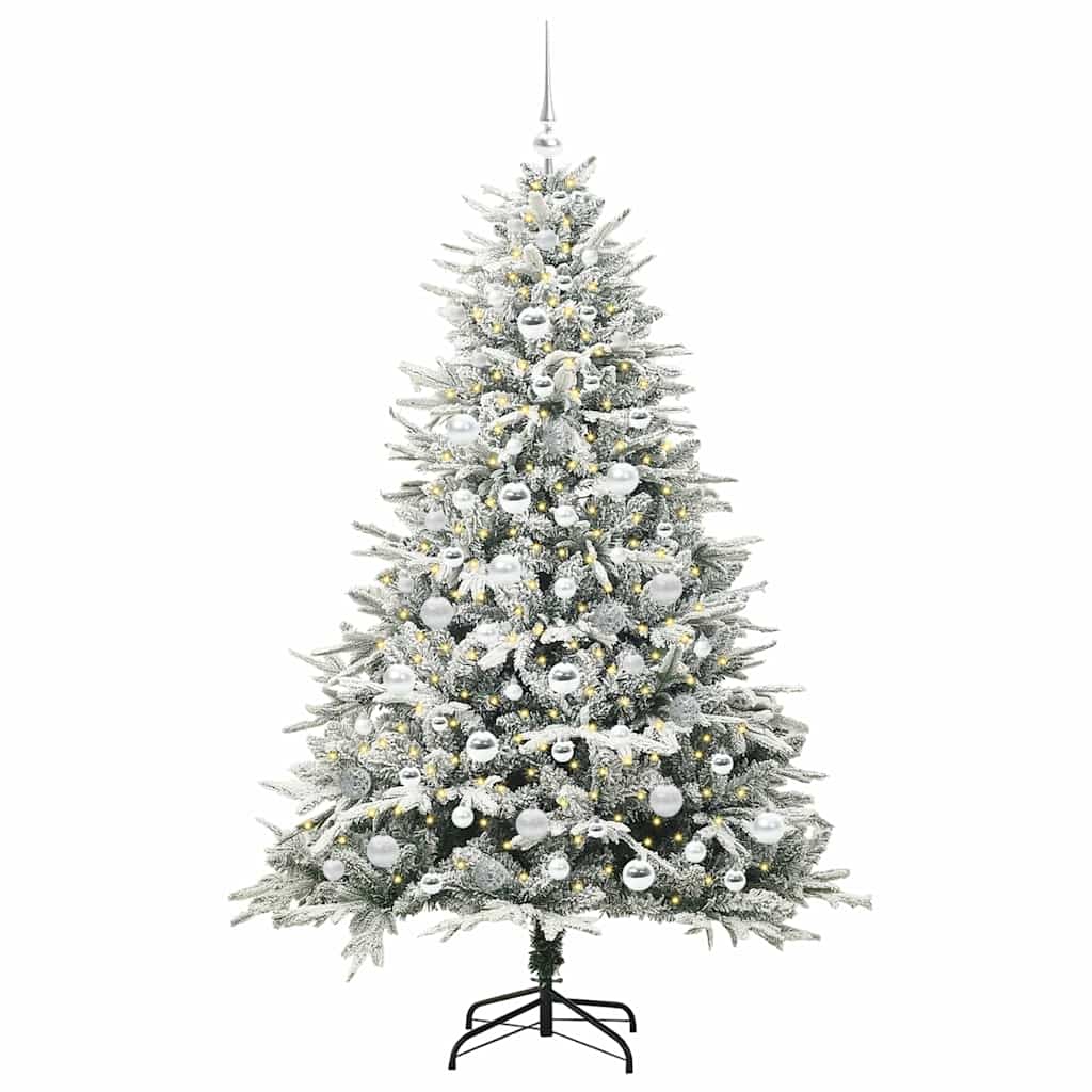 VidaXL künstlicher beleuchteter Weihnachtsbaum mit Kugelset Grün 180 cm