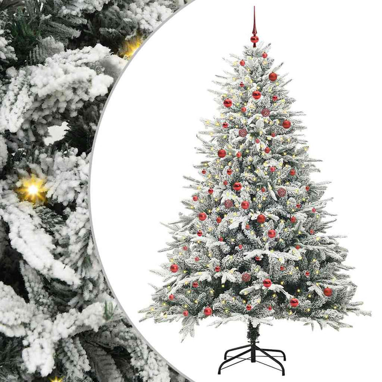 VidaXL künstlicher beleuchteter Weihnachtsbaum mit Kugelset Grün 210 cm