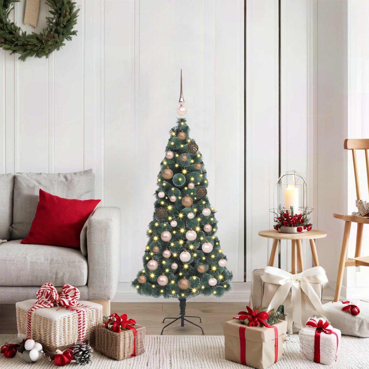 Vidaxx künstlicher frostbeleuchteter Weihnachtsbaum mit Kugelset grün 120 cm