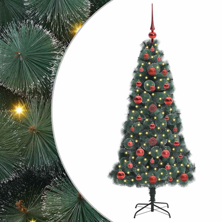 VidaXL künstlicher beleuchteter Weihnachtsbaum mit Kugelset grün 120 cm Kappe