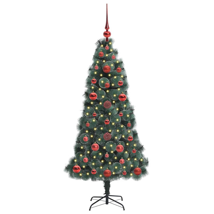 VidaXL künstlicher beleuchteter Weihnachtsbaum mit Kugelset grün 120 cm Kappe