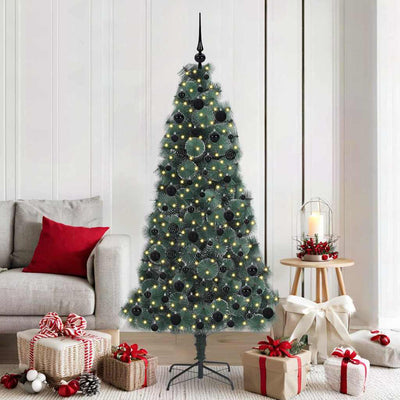 VidaXL künstlicher Weihnachtsbaum mit Beleuchtung und Kugelset grün 180 cm Kappe