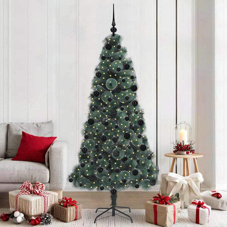 Vidaxx künstlicher Weihnachtsbaum mit Beleuchtung und Kugelset grün 210 cm Kappe