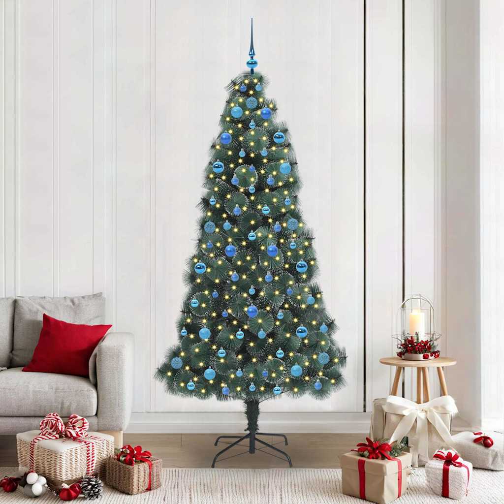 Vidaxx künstlicher beleuchteter Weihnachtsbaum mit Kugelset grün 210 cm