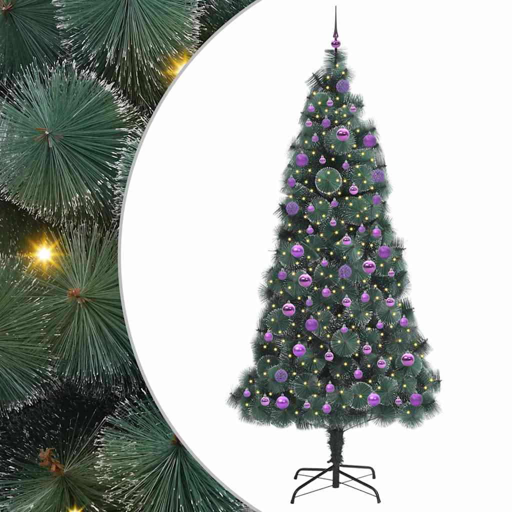 VidaXL Künstlicher Weihnachtsbaum mit Kugeln Set, beleuchtet grün 240 cm Kappe