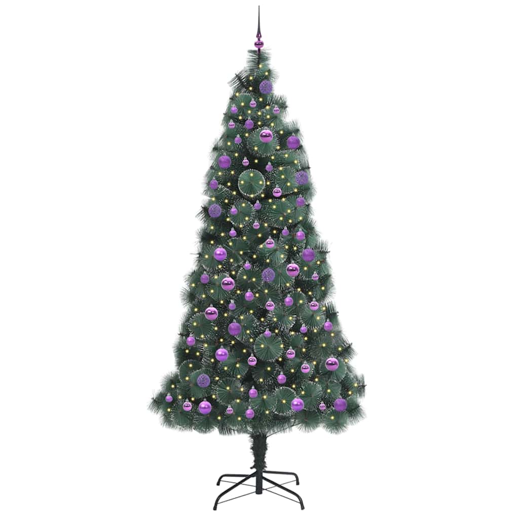 VidaXL Künstlicher Weihnachtsbaum mit Kugeln Set, beleuchtet grün 240 cm Kappe