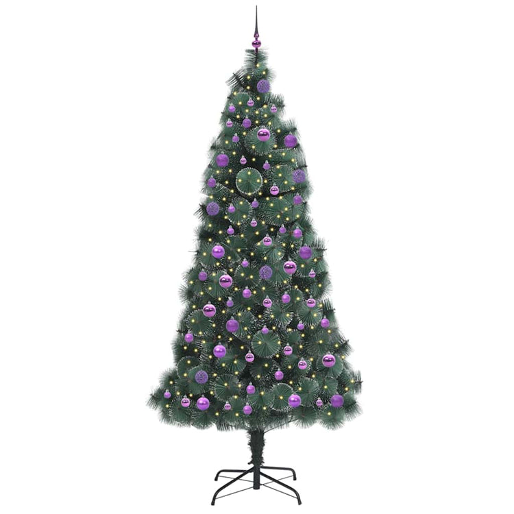VidaXL Künstlicher Weihnachtsbaum mit Kugeln Set, beleuchtet grün 240 cm Kappe