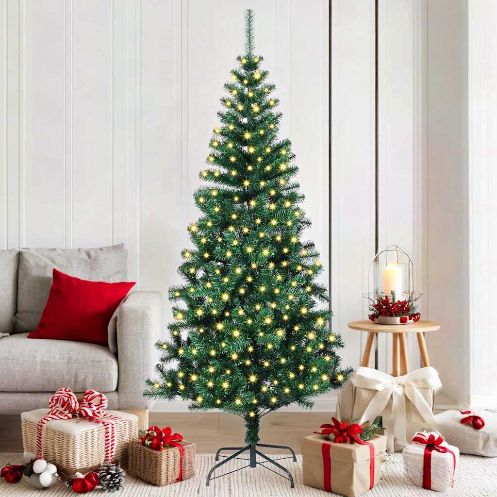 VidaXL künstlicher beleuchteter Weihnachtsbaum grün 180 cm PVC und Metall