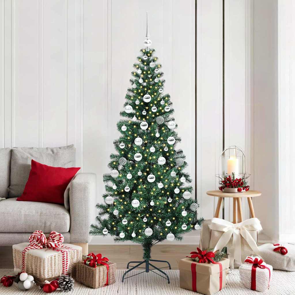 VidaXL künstlicher beleuchteter Weihnachtsbaum grün 180 cm PVC und Metall