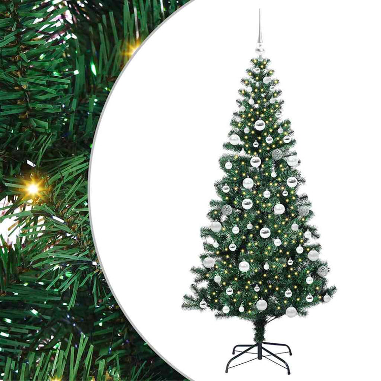 VidaXL künstlicher beleuchteter Weihnachtsbaum grün 180 cm PVC und Metall