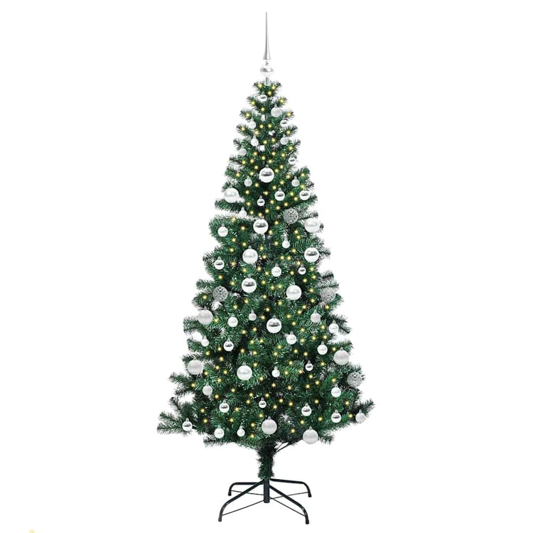VidaXL künstlicher beleuchteter Weihnachtsbaum grün 180 cm PVC und Metall