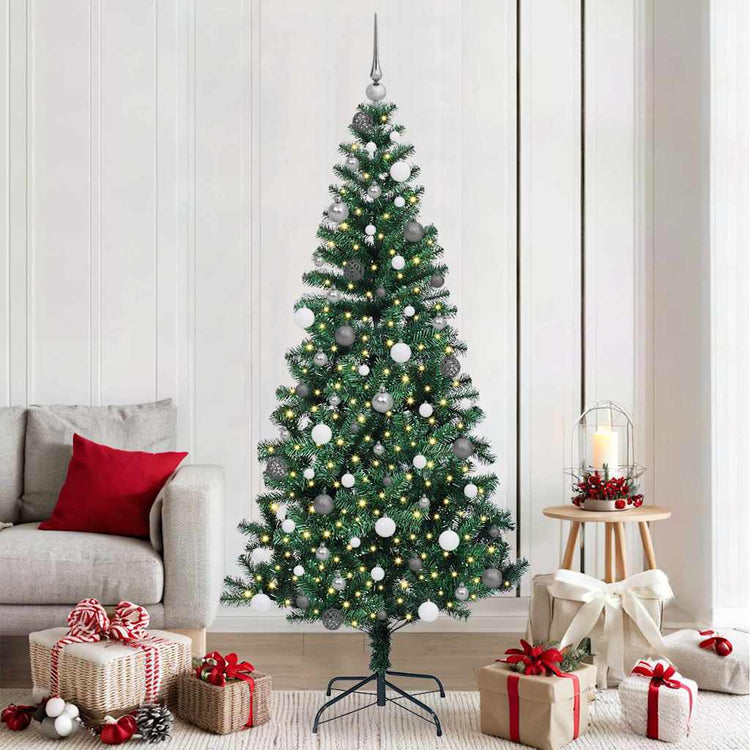 VidaXL künstlicher beleuchteter Weihnachtsbaum grün 210 cm PVC und Metall