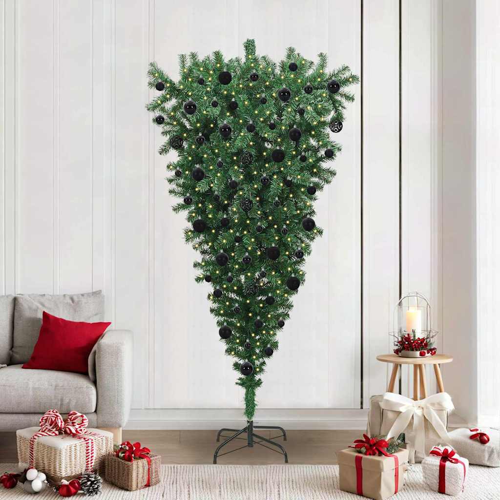 VidaXL umgedrehter künstlicher Weihnachtsbaum mit Kugelset grün 210 cm PVC