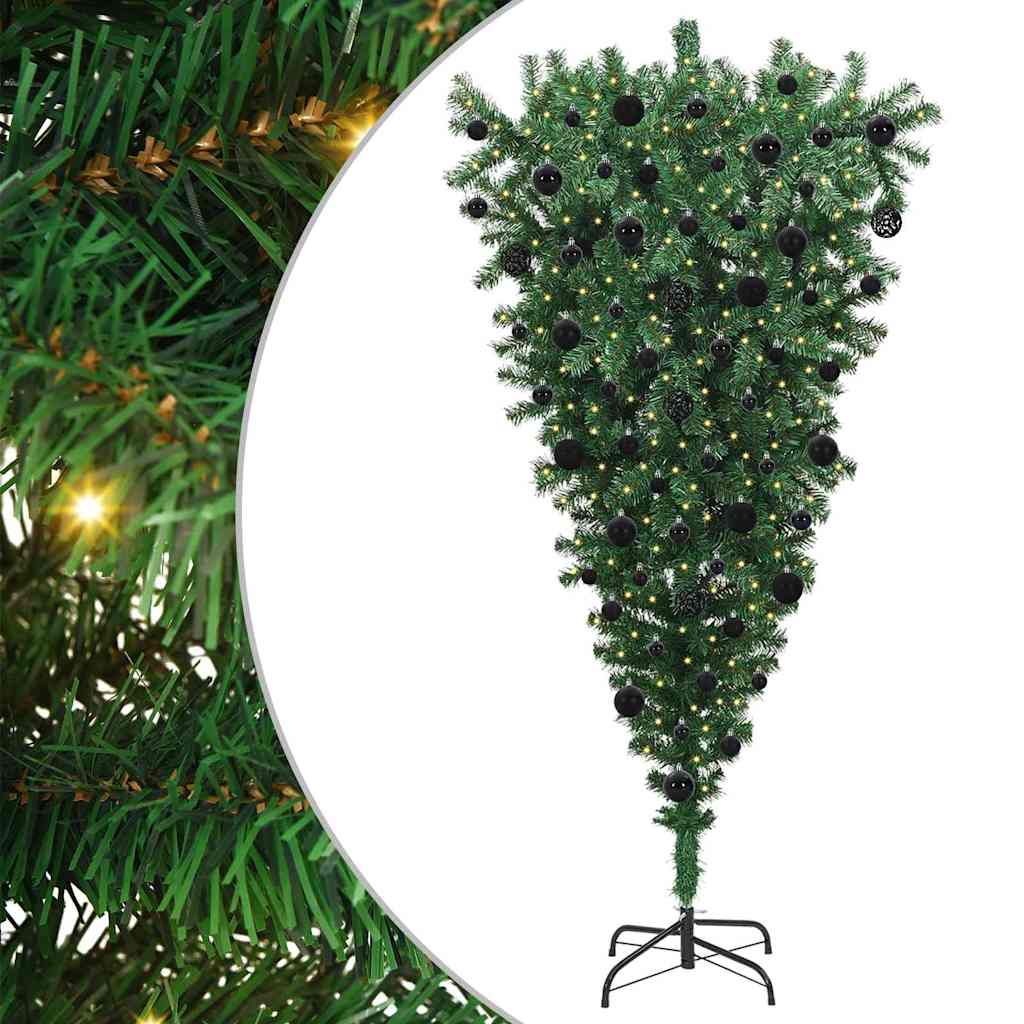 VidaXL umgedrehter künstlicher Weihnachtsbaum mit Kugelset grün 210 cm PVC