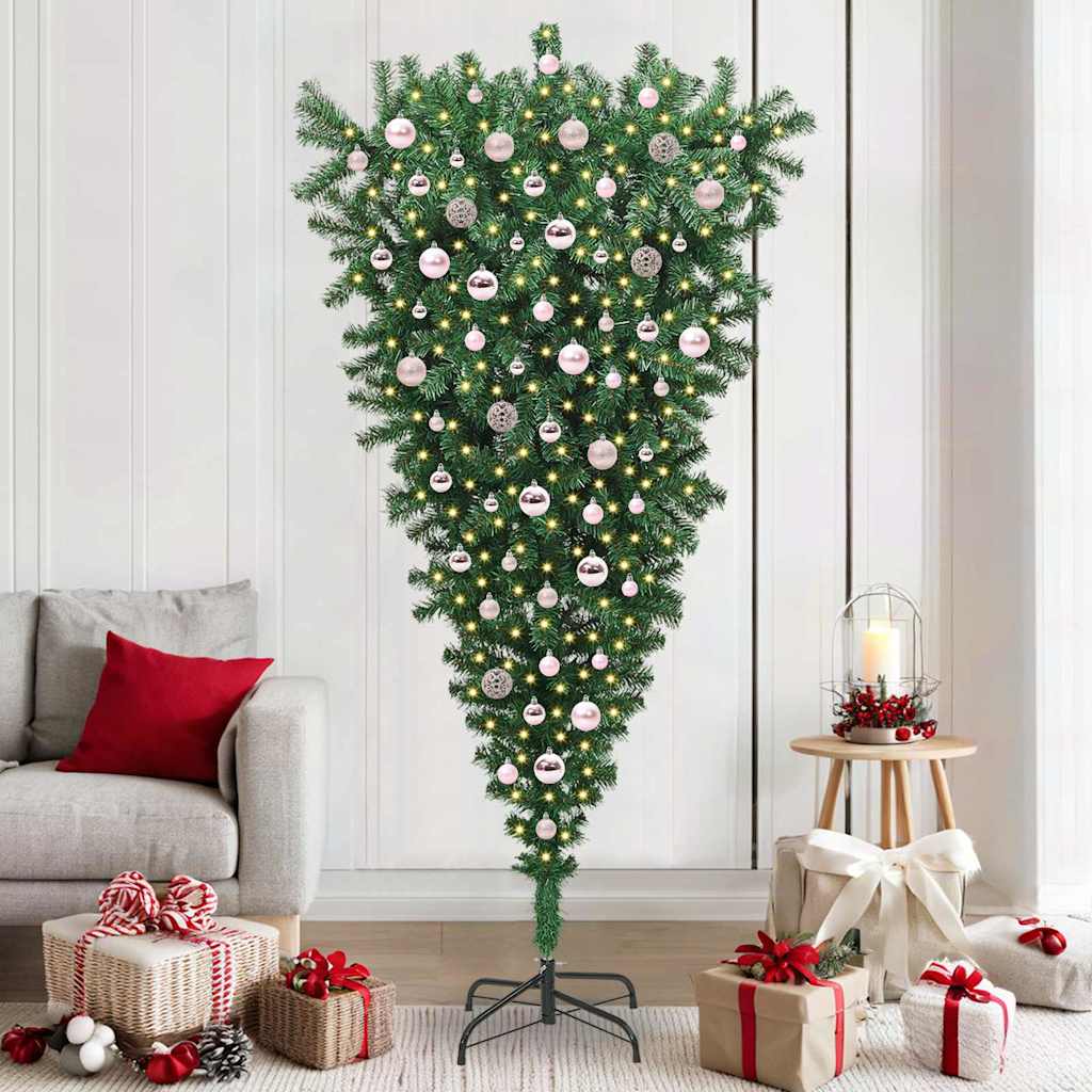 Vidaxx hängender künstlicher Weihnachtsbaum mit Kugelset grün 210 cm PVC