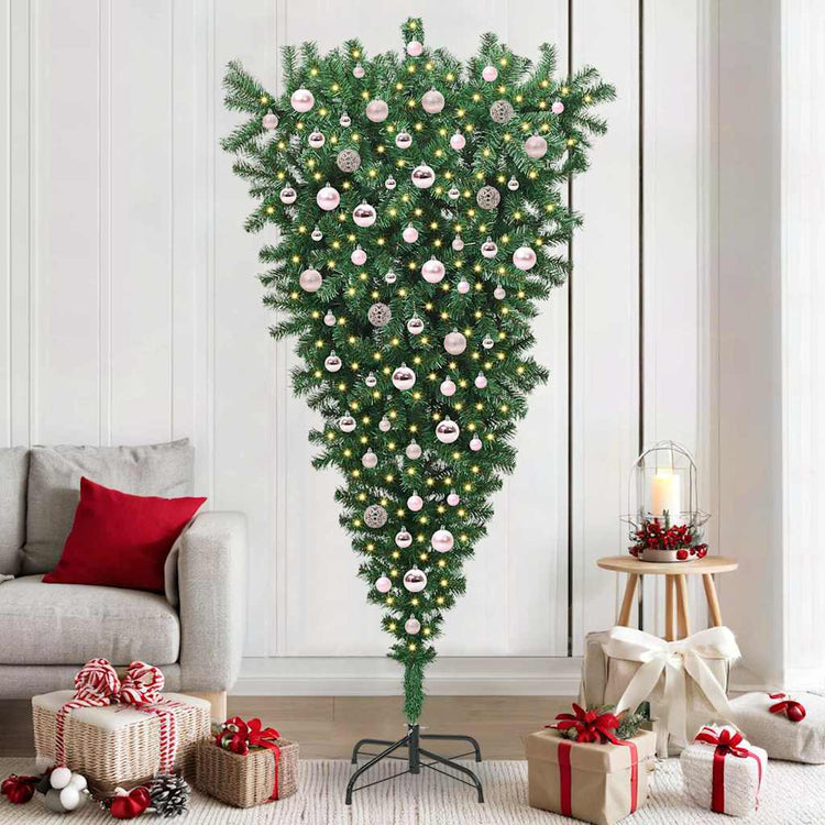 Vidaxx hängender künstlicher Weihnachtsbaum mit Kugelset grün 210 cm PVC
