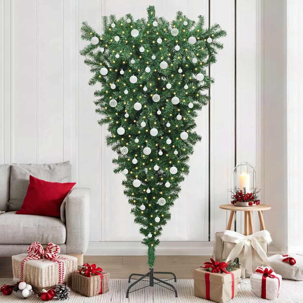 VidaXL umgedrehter künstlicher Weihnachtsbaum mit Beleuchtung und Kugeln aus PVC