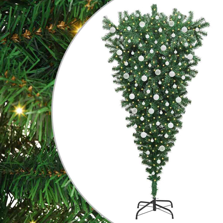 VidaXL umgedrehter künstlicher Weihnachtsbaum mit Beleuchtung und Kugeln aus PVC