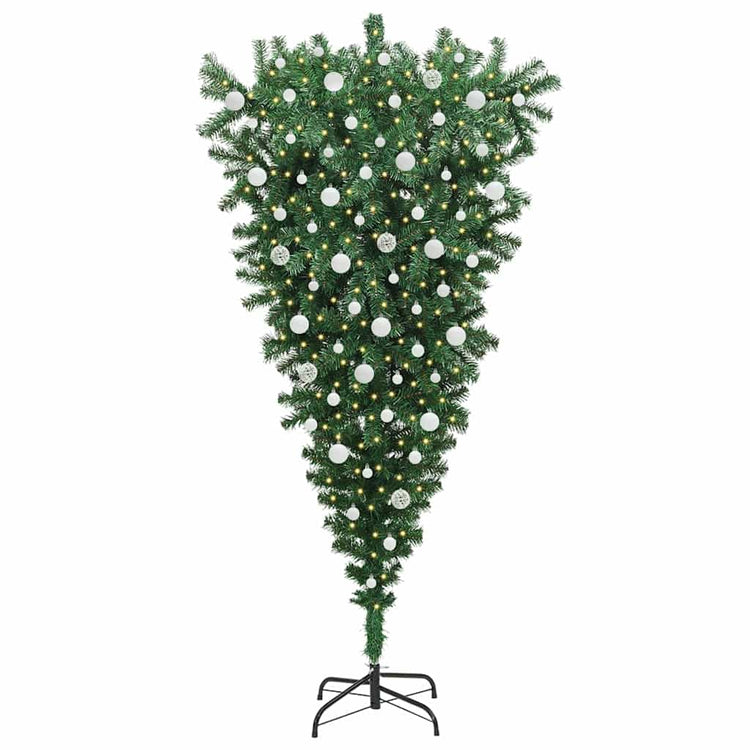 VidaXL umgedrehter künstlicher Weihnachtsbaum mit Beleuchtung und Kugeln aus PVC