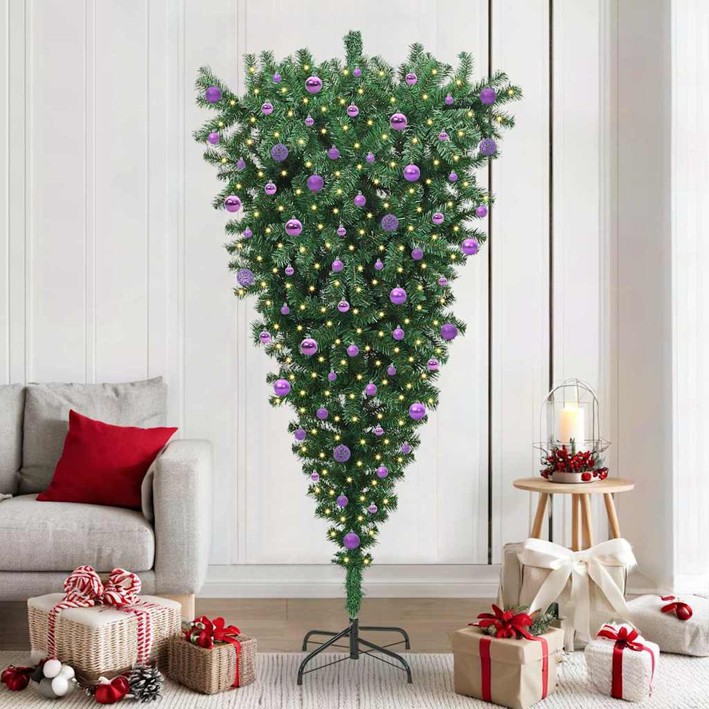 VidaXL umgedrehter künstlicher Weihnachtsbaum mit Kugelset grün 210 cm PVC