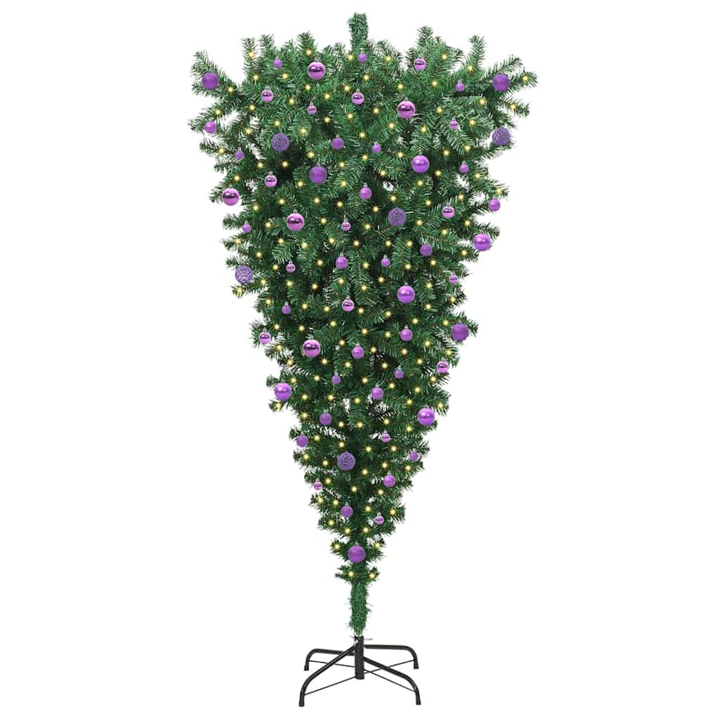 VidaXL umgedrehter künstlicher Weihnachtsbaum mit Kugelset grün 210 cm PVC