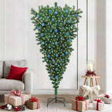 VidaXL umgedrehter künstlicher Weihnachtsbaum mit Kugelset grün 210 cm PVC - afbeelding 1