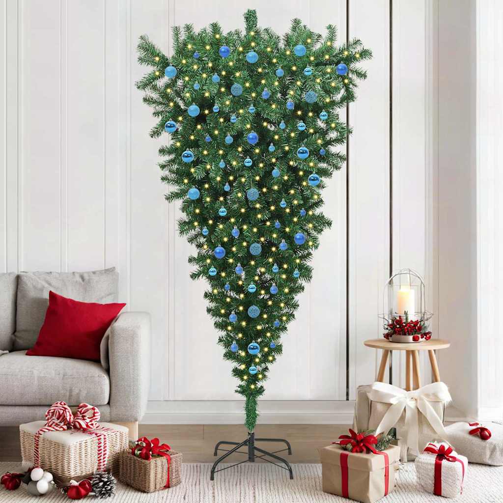 VidaXL umgedrehter künstlicher Weihnachtsbaum mit Kugelset grün 210 cm PVC