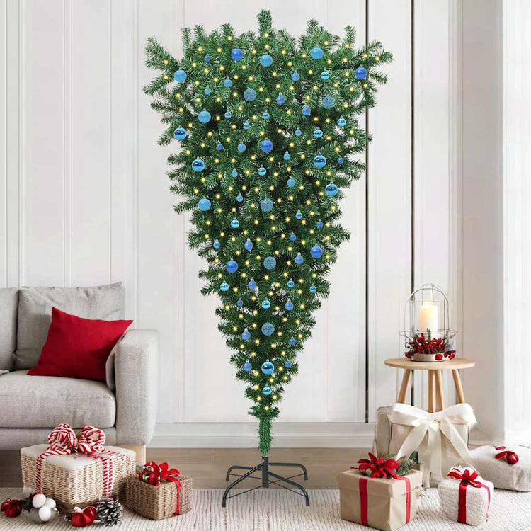 VidaXL umgedrehter künstlicher Weihnachtsbaum mit Kugelset grün 210 cm PVC
