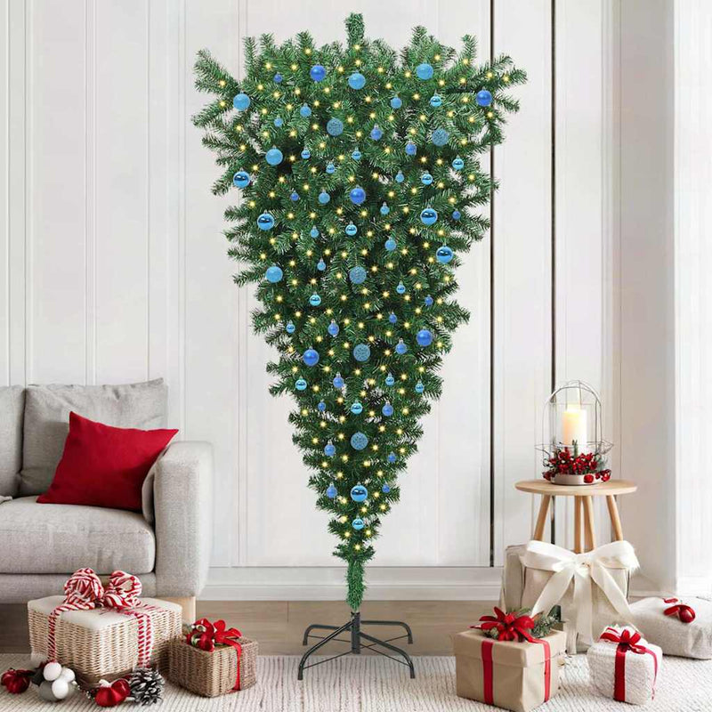 VidaXL umgedrehter künstlicher Weihnachtsbaum mit Kugelset grün 210 cm PVC