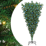 VidaXL umgedrehter künstlicher Weihnachtsbaum mit Kugelset grün 210 cm PVC - afbeelding 2