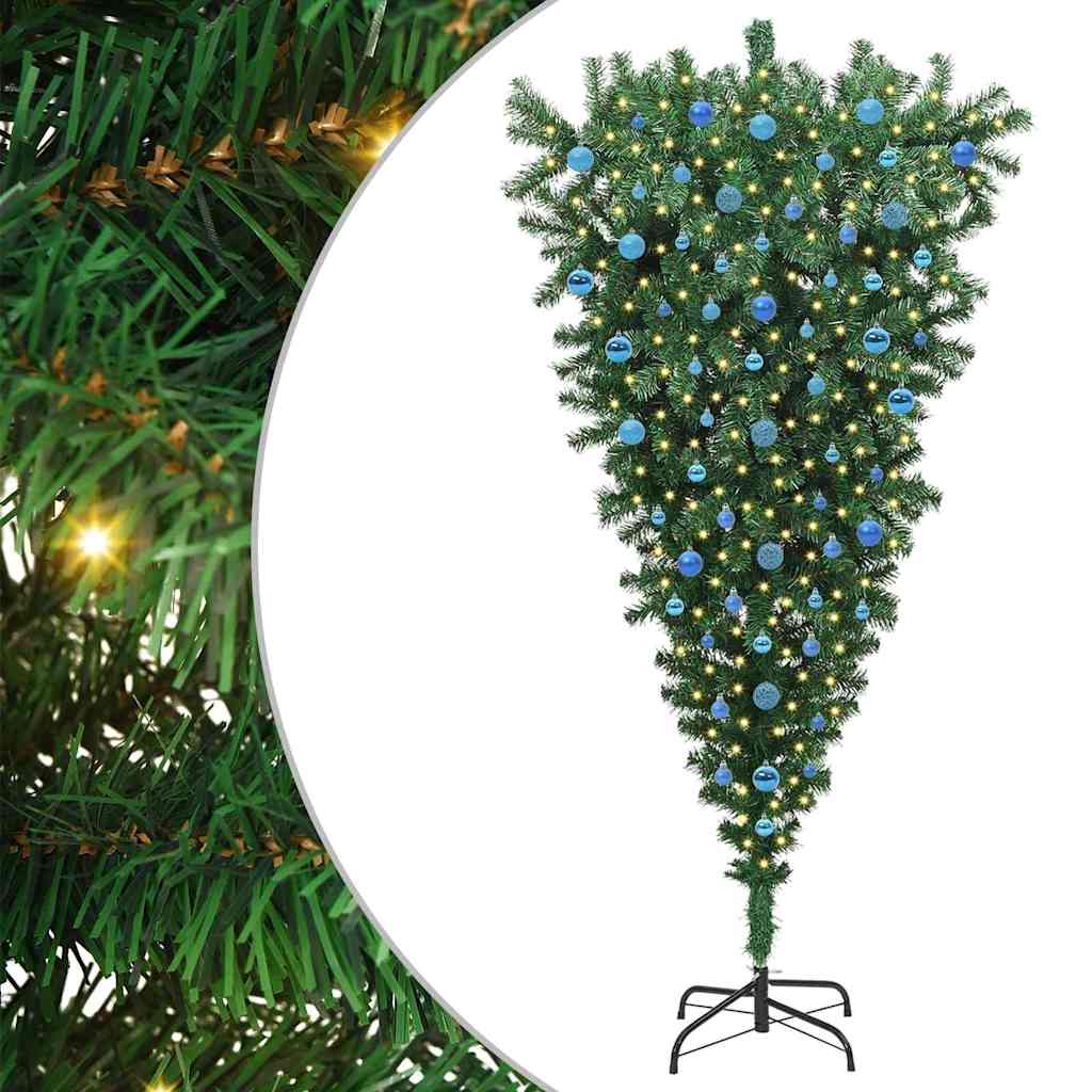 VidaXL umgedrehter künstlicher Weihnachtsbaum mit Kugelset grün 210 cm PVC