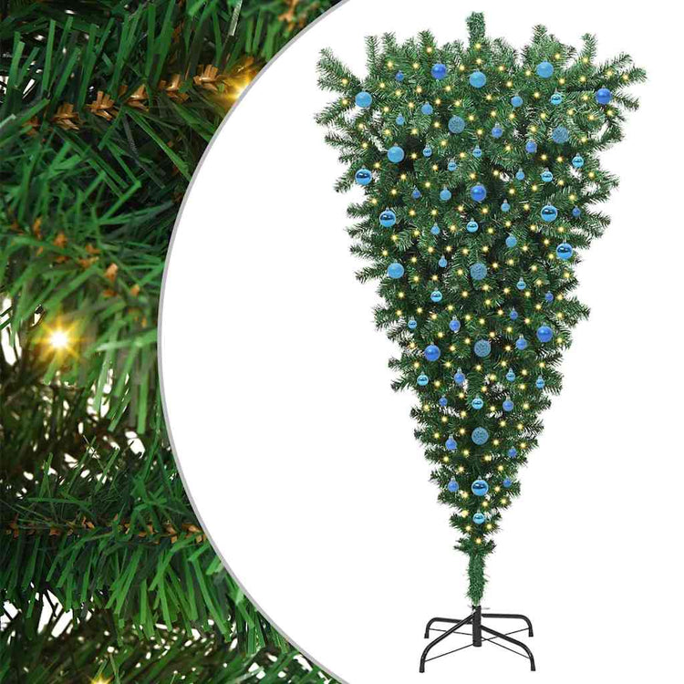 VidaXL umgedrehter künstlicher Weihnachtsbaum mit Kugelset grün 210 cm PVC