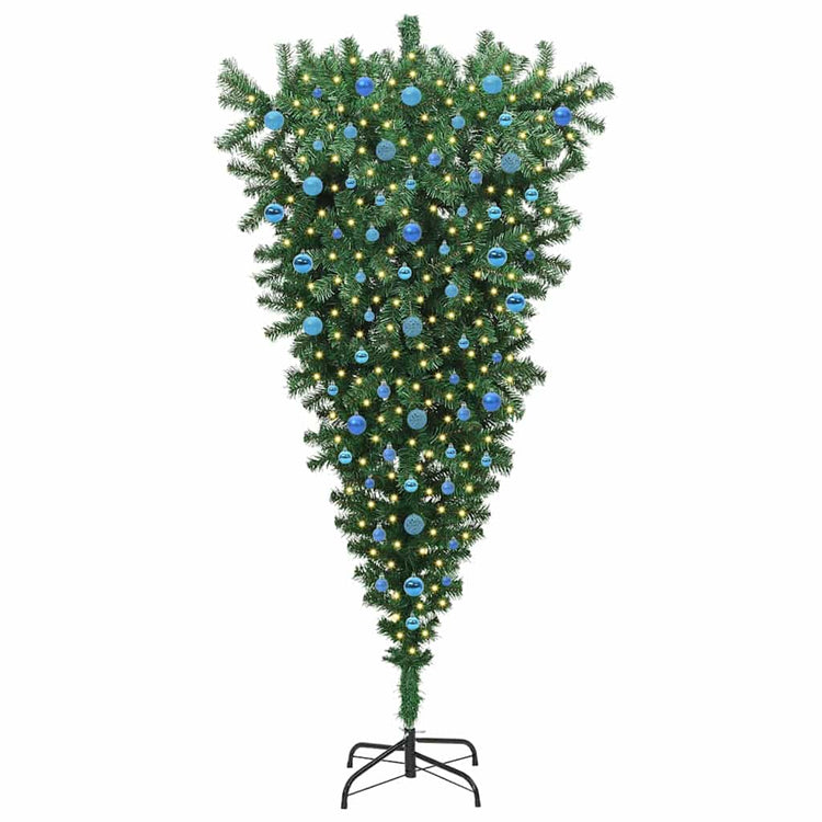 VidaXL umgedrehter künstlicher Weihnachtsbaum mit Kugelset grün 210 cm PVC