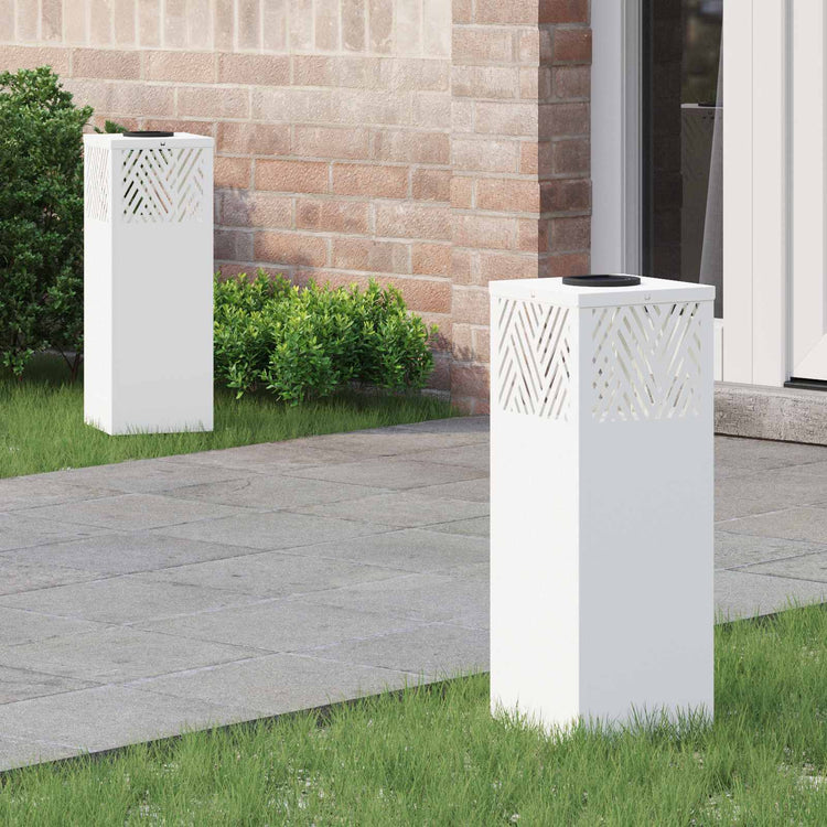 VidaXL Solar-LED-Wegeleuchte 2 Stück weiß kaltgewalzter Stahl